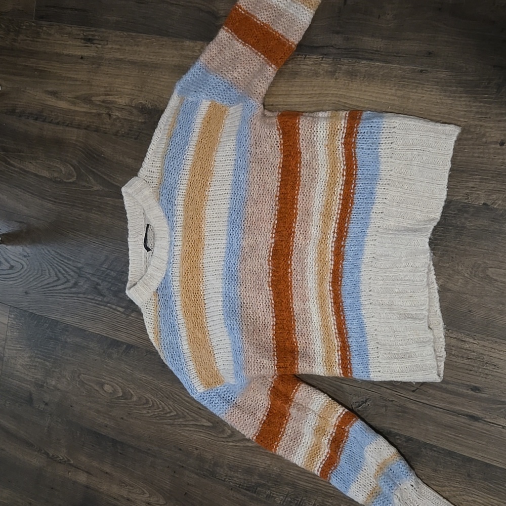 🎀AMERICAN EAGLE womens sweater XS beige blue rust color soooo cute!🩵